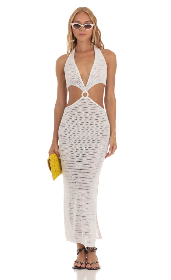Crochet Cutout Maxi Dress in White