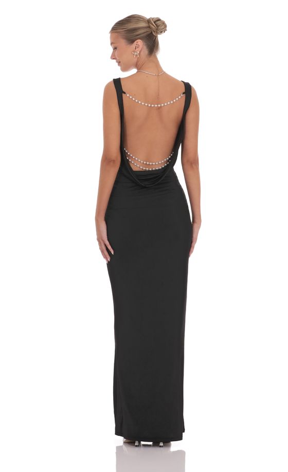 Pearl Open Back Maxi Dress in Black