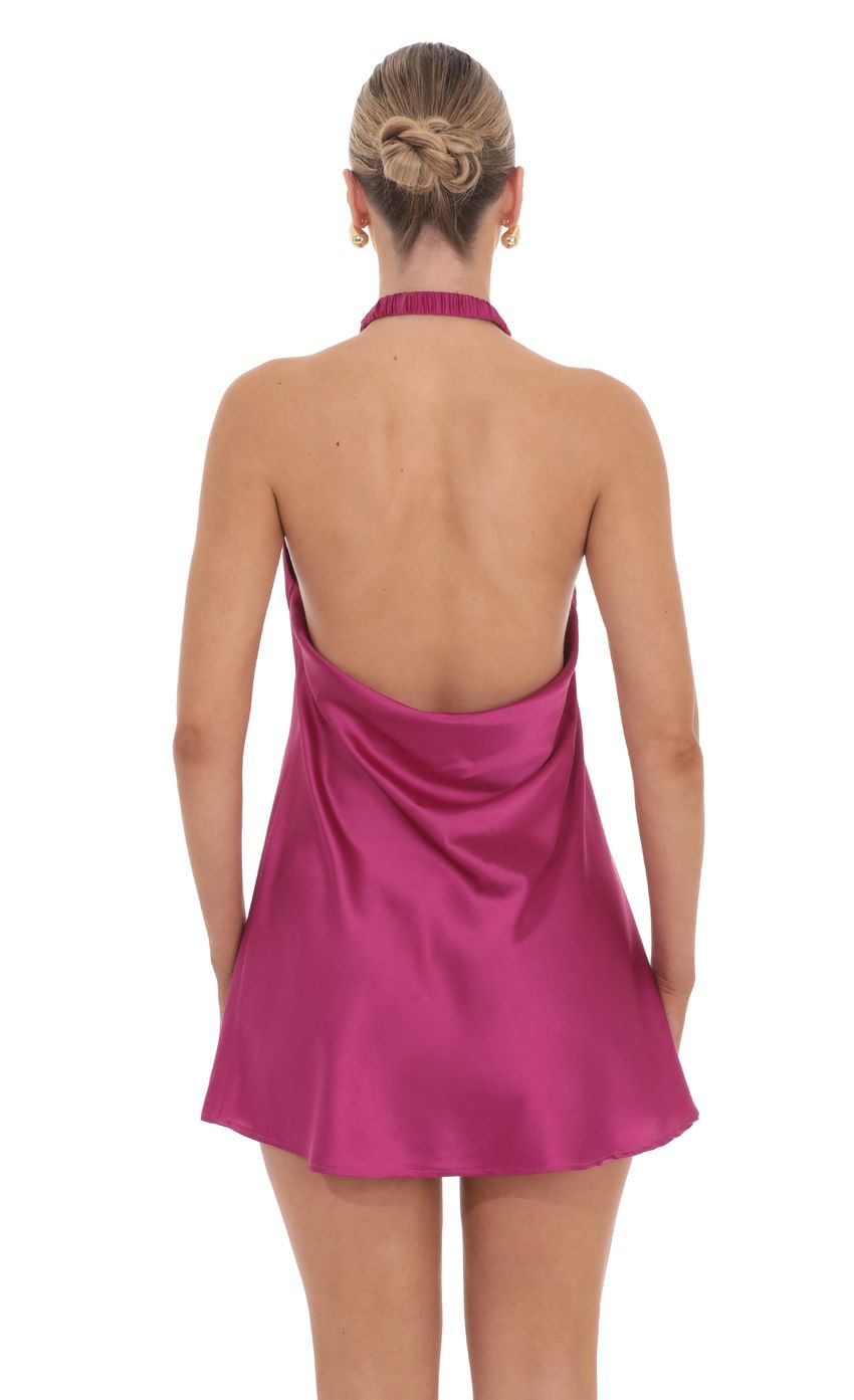 Picture Satin Cross Halter Dress in Magenta. Source: https://media-img.lucyinthesky.com/data/product-media/850xAUTO/c2bdb21b-eebc-40f5-b603-6af7bda187c3.jpg