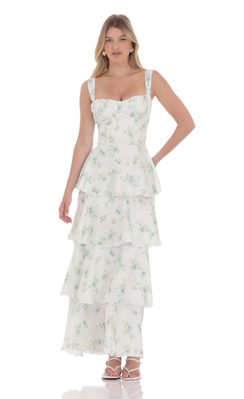 Picture Floral Ruffle Maxi Dress in Pastel Green. Source: https://media-img.lucyinthesky.com/data/product-media/850xAUTO/c7170e42-2494-4a8a-b54e-92f934a8fc8a.jpg