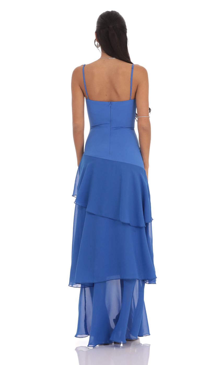 Picture Long Ruffle Maxi Dress in Blue. Source: https://media-img.lucyinthesky.com/data/product-media/850xAUTO/ca1771da-3477-4898-bf20-cc12b86b1985.jpg