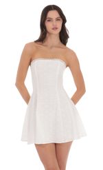 Picture of Eyelet Floral Strapless Dress in White