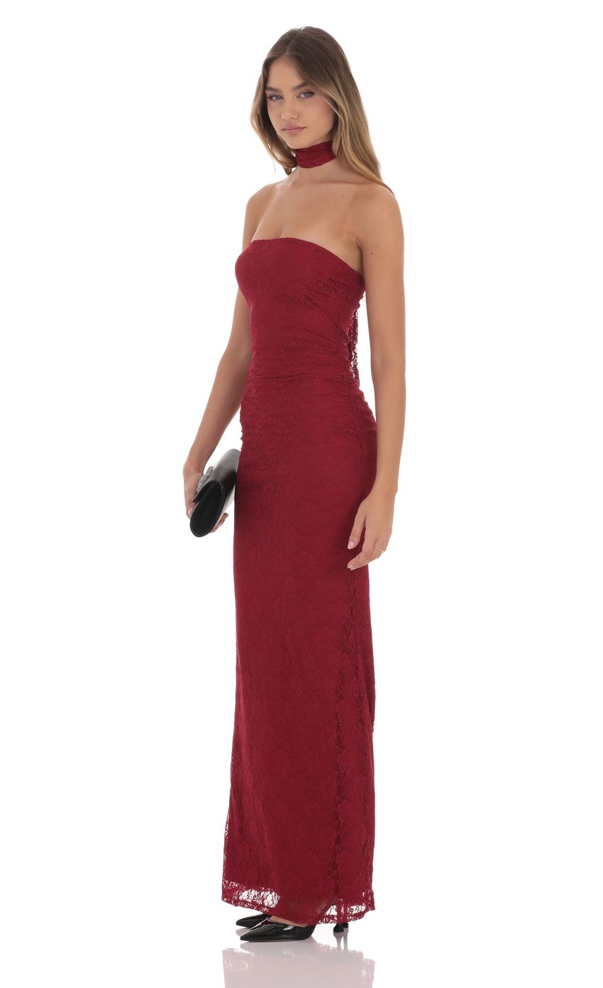 Picture Scarf Lace Maxi Dress in Maroon. Source: https://media-img.lucyinthesky.com/data/Nov24/850xAUTO/cf53cb80-912d-4154-bf50-571ac6519a51.jpg