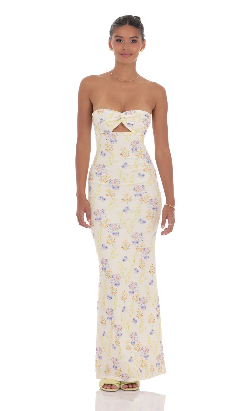 Picture Floral Ribbed Cutout Twist Maxi Dress in Yellow. Source: https://media-img.lucyinthesky.com/data/product-media/850xAUTO/d3906dbd-b8b6-4037-b898-c844ba58f1a1.jpg