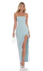 Picture of Strapless Ruffle Slit Dress in Blue