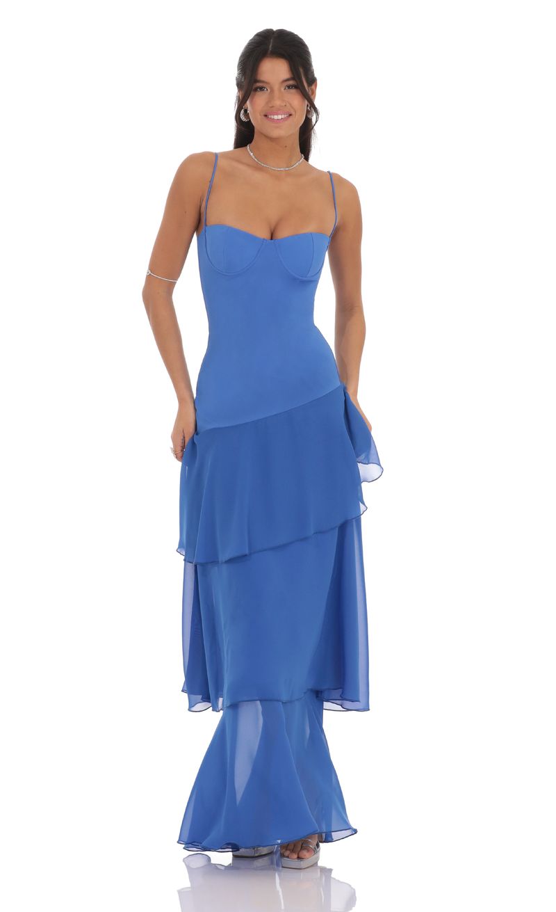 similar product image Long Ruffle Maxi Dress in Blue