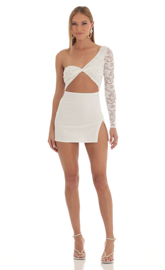Embroidered One Shoulder Dress in White