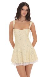 Picture of Floral Double Bows Ruffle Dress in Yellow