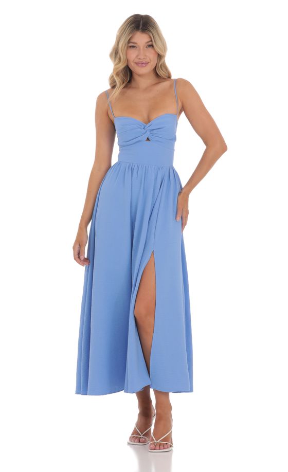 Front Twist Midi Dress in Blue