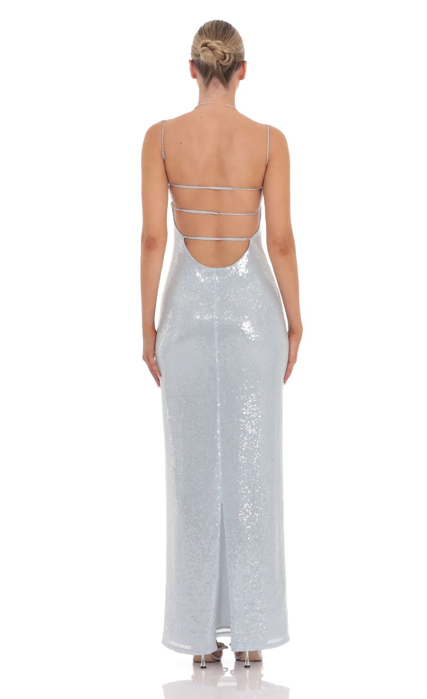 Picture Sequin Open Back Maxi Dress in Icy Blue. Source: https://media-img.lucyinthesky.com/data/product-media/850xAUTO/e3b52e8a-1ae5-46a0-9e74-883b75d08c99.jpg