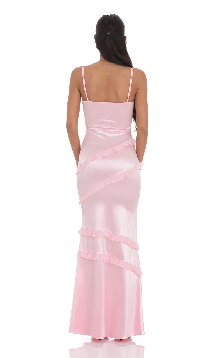 Picture Satin V-Neck Ruffle Mermaid Maxi Dress in Pink. Source: https://media-img.lucyinthesky.com/data/product-media/850xAUTO/e4076fb8-0279-46b3-8f2b-ce3469653864.jpg