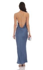 Picture of One Shoulder Pearl Satin Maxi Dress in Black