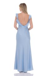 Picture of Satin Ruffle Open Maxi Dress in Light Blue