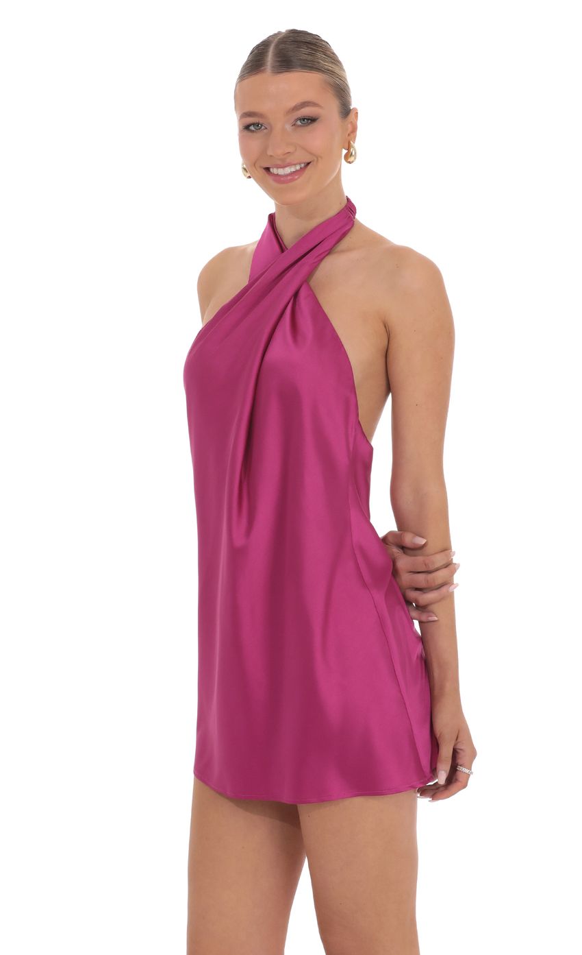 Picture Satin Cross Halter Dress in Magenta. Source: https://media-img.lucyinthesky.com/data/product-media/850xAUTO/eb79e41a-8db8-4b00-926b-4d01007168bb.jpg