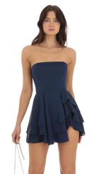 Picture of Floral Strapless Asymmetrical Dress in White