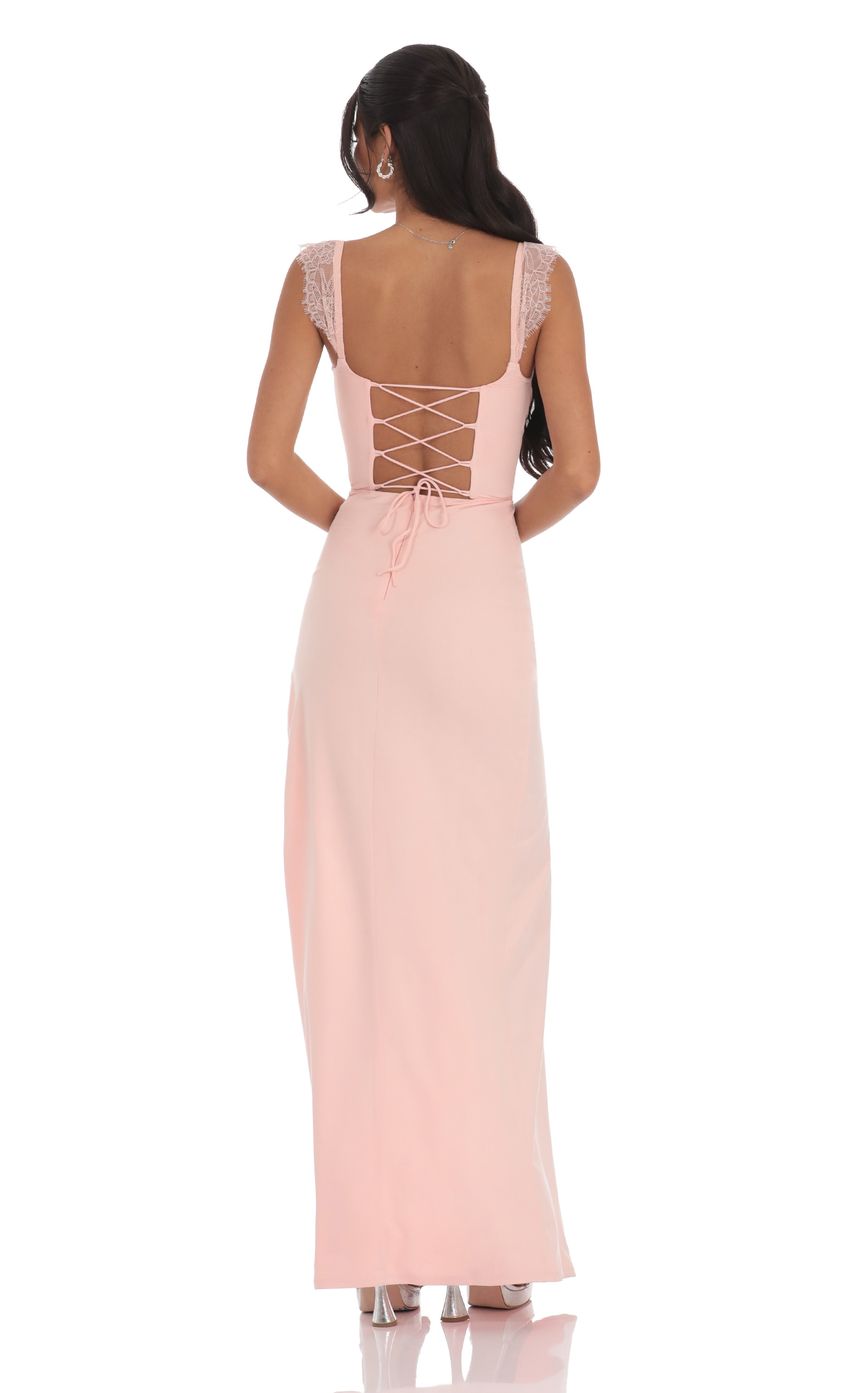 Picture Suede Draped Lace Maxi Dress in Pink. Source: https://media-img.lucyinthesky.com/data/product-media/850xAUTO/f0f0d4bf-f288-4507-82bb-36bae402f056.jpg