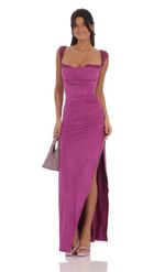 Picture of Suede Draped Lace Maxi Dress in Pink