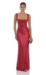 Picture of Satin Lace-Bust Dress in Pink