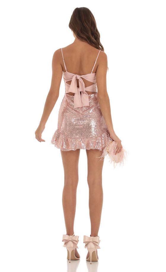 Sequin Ruffle Dress in Rose Gold