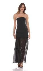 Picture of Strapless Chiffon Drop Skirt Maxi Dress in Black