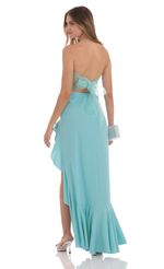 Picture of Strapless Back Bow Corset Maxi Dress in Navy