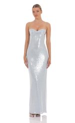 Picture of Sequin Open Back Maxi Dress in Icy Blue